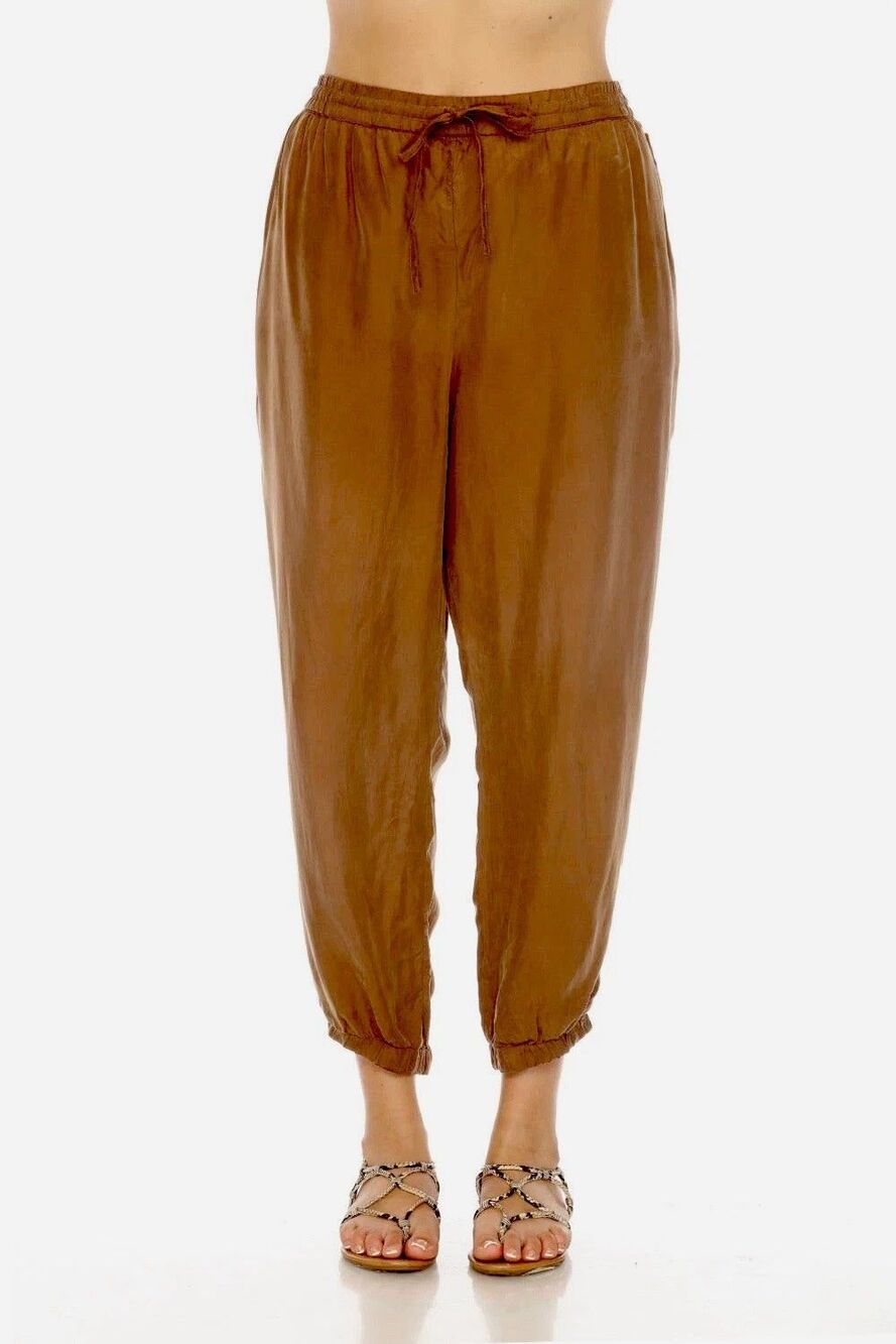 Johnny Was Alice Cropped Joggers Pant Women Sz M Brown Boho Chic Resort wear EUC